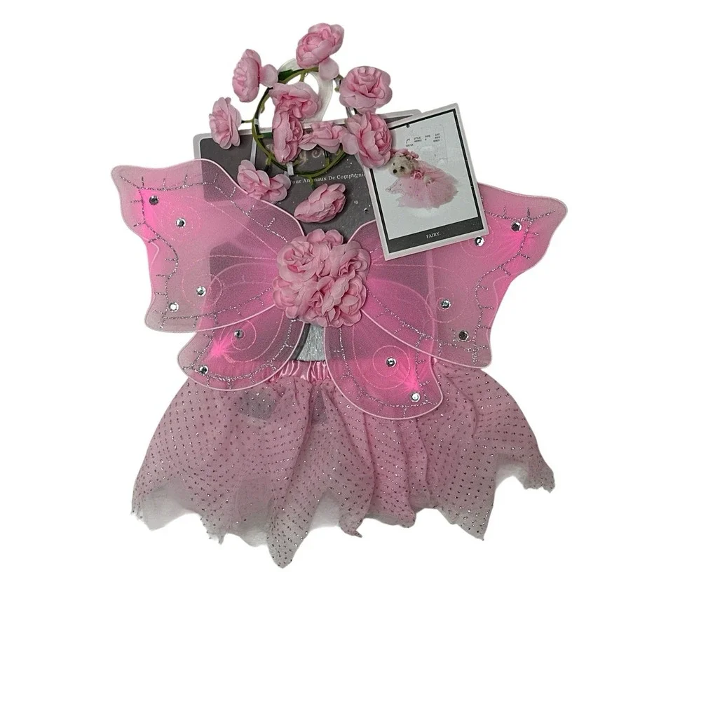 New Fairy Dust Halloween Pet Dog Cat Costume Apparel Pink Butterfly Set M/L
